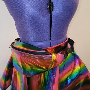 Rainbow Holographic Skirt w/o Fanny Pack – Statement Piece 📏 Size: Small 🎨 Co